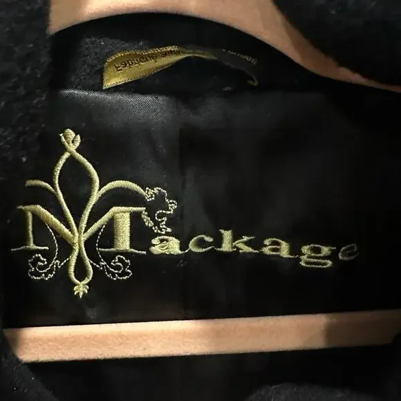 Mackage Black Wool Blend Funnel Neck Peacoat Minimalist Quiet Luxury Medium - Picture 14 of 16